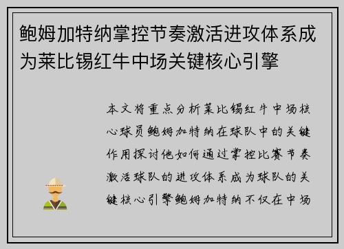 鲍姆加特纳掌控节奏激活进攻体系成为莱比锡红牛中场关键核心引擎 鲍姆加特纳掌控节奏激活进攻体系成为莱比锡红牛中场关键核心引擎